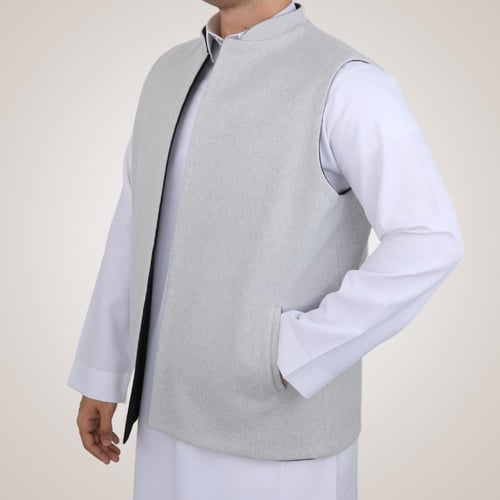 سديري رجالي وجهين بدون ازرار - أسود ورمادي غامق