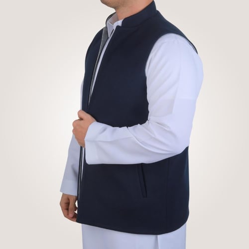 سديري رجالي وجهين بدون ازرار - رصاصي وكحلي