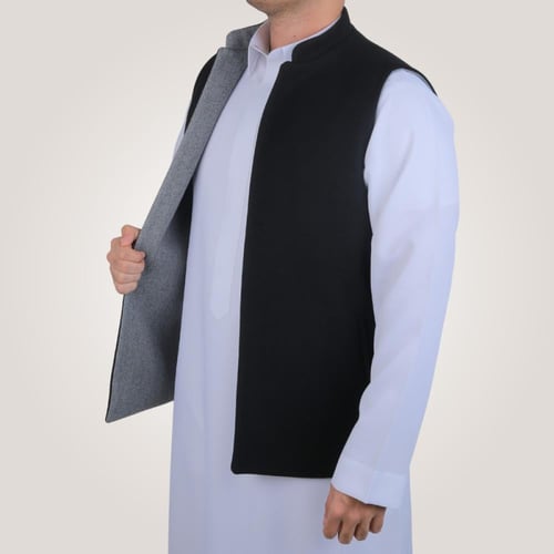 سديري رجالي وجهين بدون ازرار - رصاصي و اسود