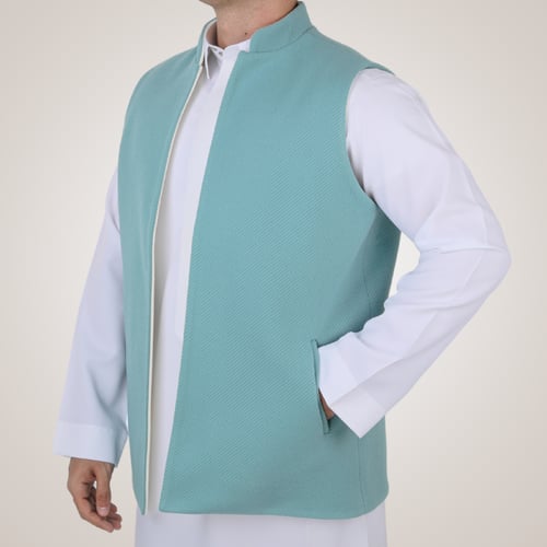 سديري رجالي وجهين بدون ازرار - سماوي و أبيض