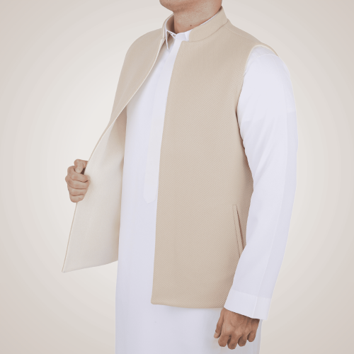 سديري رجالي وجهين بدون ازرار - بيج و أبيض