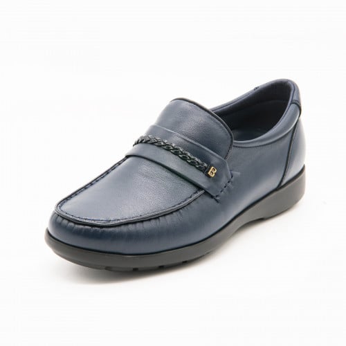 حذاء رسمي سادة مطرز بالخيوط برباط مضفر - أزرق غامق