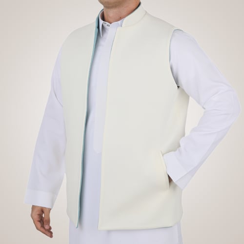 سديري رجالي وجهين بدون ازرار - سماوي و أبيض