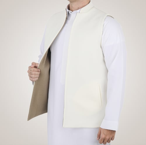 سديري رجالي وجهين بدون ازرار - بني و أبيض