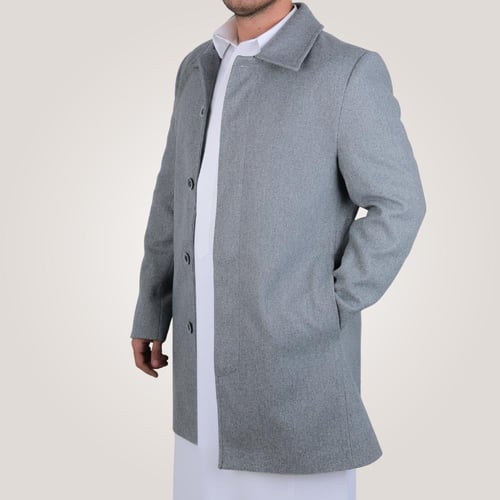 جاكيت رجالي طويل من باتونيا - رصاصي فاتح