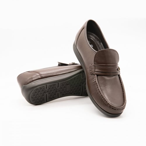 حذاء سادة رسمي برباط وتوكة ذهبية جلد طبيعي - كوفي