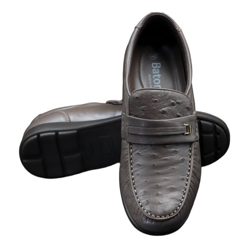 حذاء جلد طبيعي مريح للرجال - رمادي