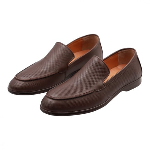 حذاء جلد طبيعي مخرم ناعم بدون رباط رسمي - بني