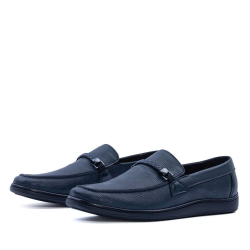 حذاء رسمي جلد طبيعي بتصميم خطوط متقاطعة رجالي - كح...