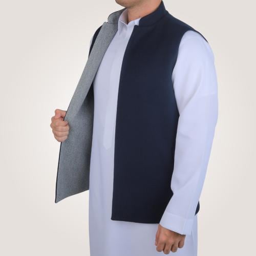 سديري رجالي وجهين بدون ازرار - رصاصي وكحلي