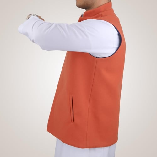 سديري رجالي وجهين بدون ازرار - كحلي وبرتقالي