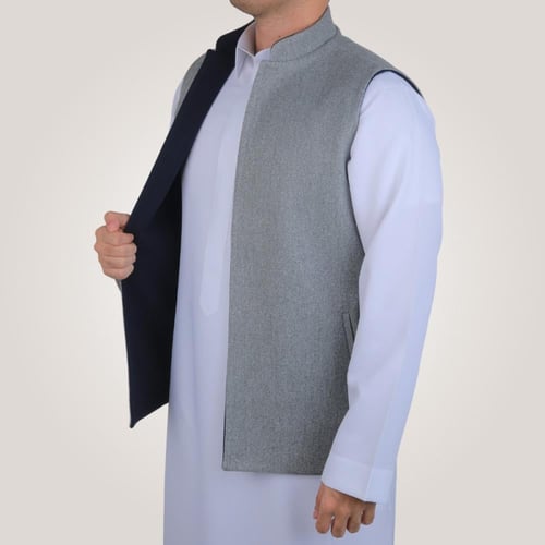 سديري رجالي وجهين بدون ازرار - رصاصي وكحلي