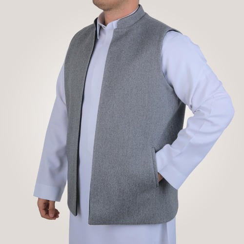 سديري رجالي وجهين بدون ازرار - رصاصي و اسود