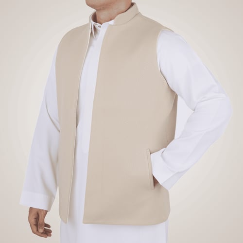 سديري رجالي وجهين بدون ازرار - بيج و أبيض