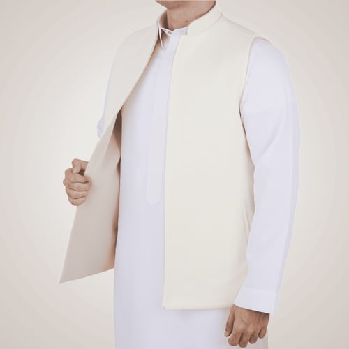 سديري رجالي وجهين بدون ازرار - بيج و أبيض