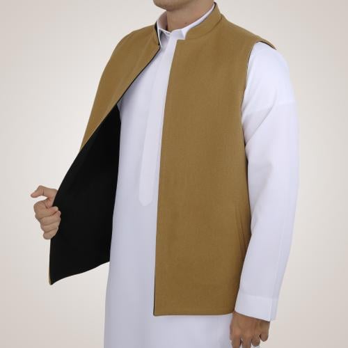 سديري رجالي وجهين بدون ازرار - بيج و أسود