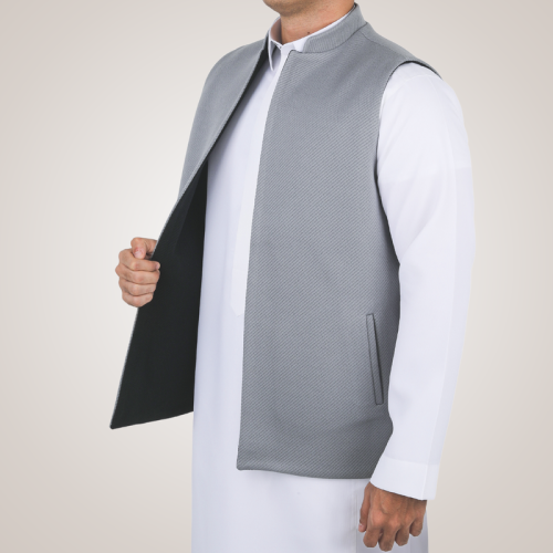 سديري رجالي وجهين بدون ازرار - رمادي و أسود