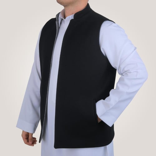 سديري رجالي وجهين بدون ازرار - رصاصي و اسود