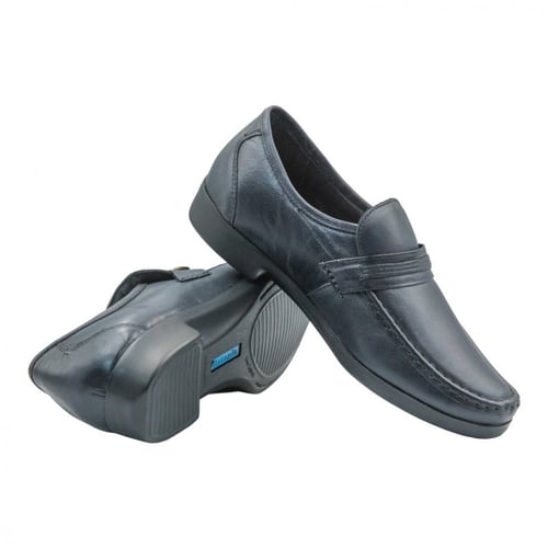 حذاء سادة جلد طبيعي رسمي برباط وتوكة فضية - أزرق غ...