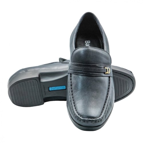 حذاء سادة جلد طبيعي رسمي برباط وتوكة فضية - أزرق غ...