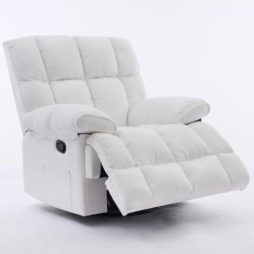 كرسي إسترخاء هزاز ودوار قماش مخمل ناعم جداً - أبيض