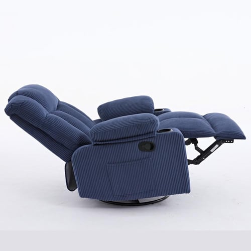 كرسي إسترخاء هزاز ودوار قماش مقلم - أزرق غامق