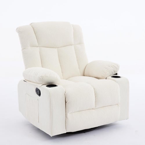 كرسي إسترخاء هزاز ودوار قماش مقلم - أبيض كريمي
