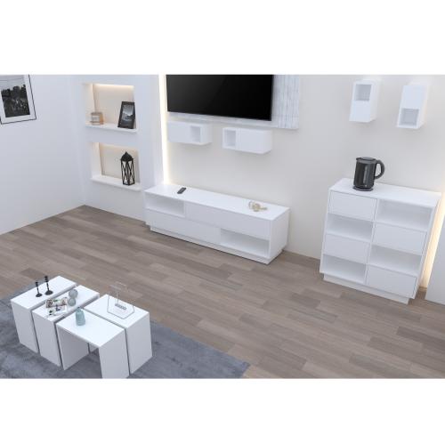 طقم طاولات وملحقاتها لغرفة معيشة 10 قطع - أبيض