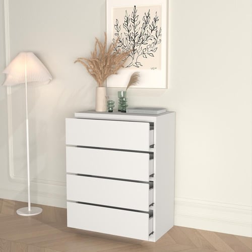 أدراج تخزين 4 أدراج - لون أبيض مع واجهة لامعة .