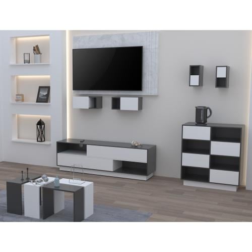 طقم طاولات وملحقاتها لغرفة معيشة 10 قطع - رمادي وأ...