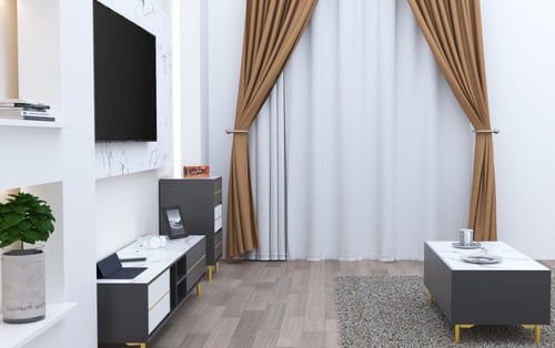 طقم طاولات غرفة معيشة 3 قطع - رمادي وأبيض