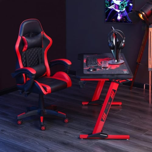 طقم كرسي وطاولة قيمنق - لون أحمر