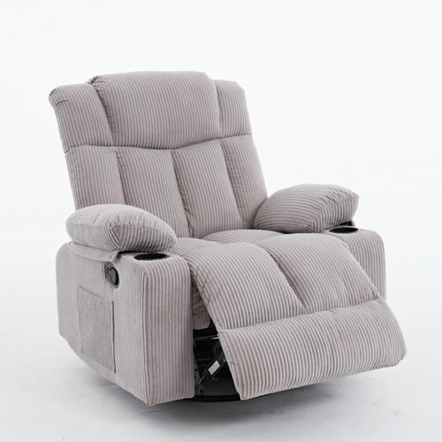 كرسي إسترخاء هزاز ودوار قماش مقلم - رمادي