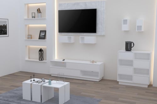 طقم طاولات وملحقاتها لغرفة معيشة 10 قطع - أبيض