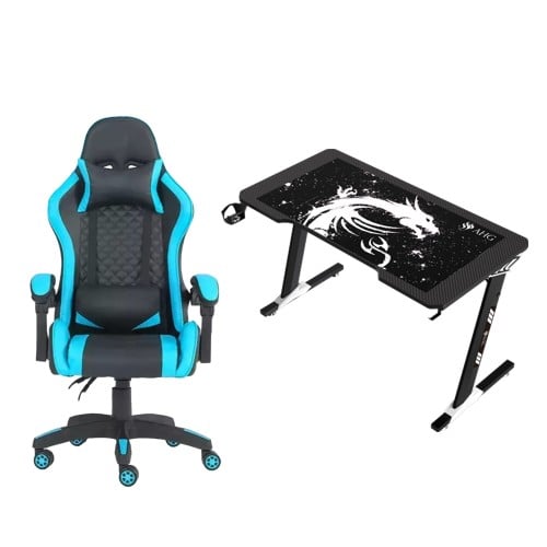 طقم كرسي وطاولة قيمنق - لون أزرق سماوي وأسود