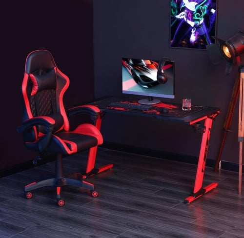 طقم كرسي وطاولة قيمنق - لون أحمر