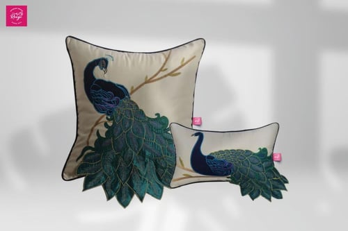 غطاء وسادة ديكور مطرزة بتصميم الطاووس الملكي – مقا...