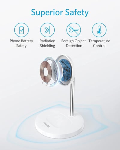 شاحن أنكر وايرلس باور ويف 2 في 1 لايت أبيض