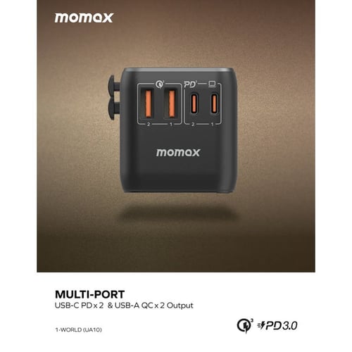 شاحن جداري وللسفر موماكس 4 منافذ وبقوة 100 واط - أ...