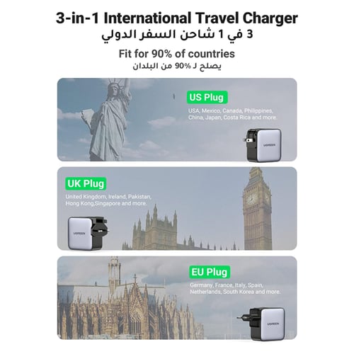 شاحن يوجرين جداري 65 واط مدخلين بتقنية PD ومدخل US...