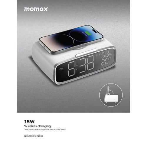 شاحن لاسلكي موماكس وساعة رقمية ذكية مع مكبر صوت وا...