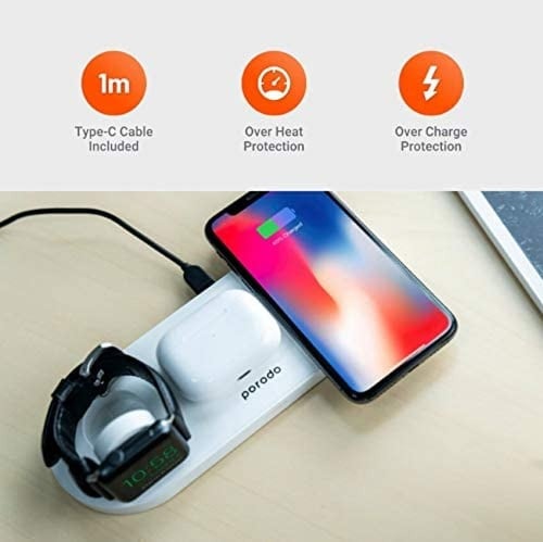 شاحن بورودو لاسلكي 4 في 1 لأجهزة أبل أسود