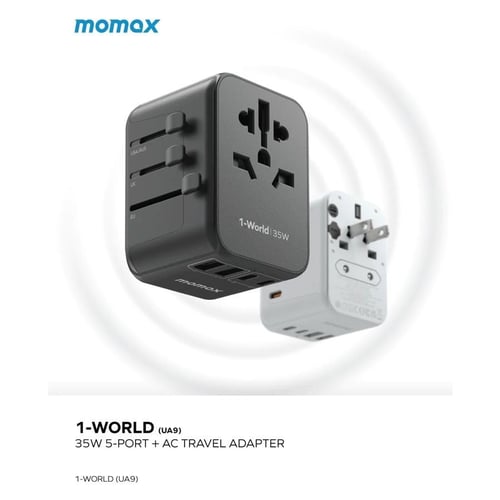 شاحن جداري وللسفر موماكس 5 منافذ وبقوة 35 واط - أب...