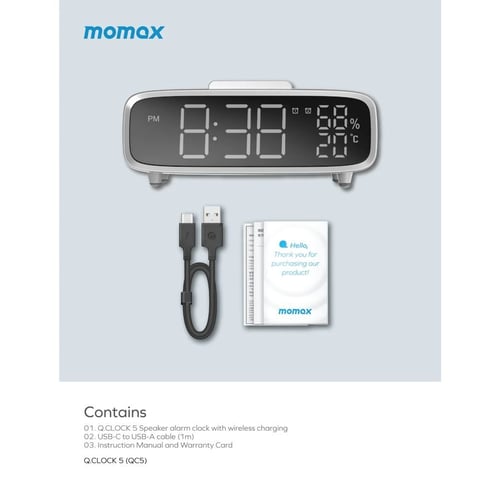 شاحن لاسلكي موماكس وساعة رقمية ذكية مع مكبر صوت وا...