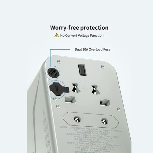 شاحن جداري وللسفر موماكس 5 منافذ وبقوة 65 واط - أب...