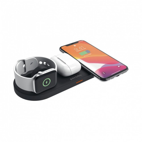 شاحن بورودو لاسلكي 4 في 1 لأجهزة أبل أسود