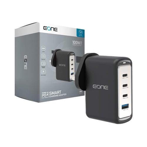 شاحن جداري 4 منافذ بقوة إجمالي 100W يدعم تقنية الش...