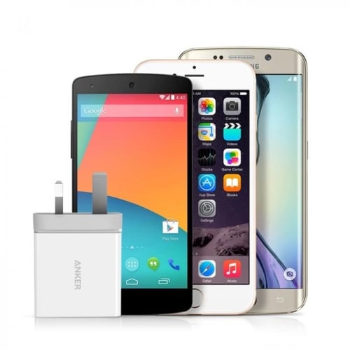 شاحن جداري انكر بقوة 24 واط بمنفذين USB للشحن مع س...