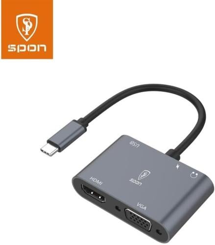 محول 4 في 1 نوع C إلى HDMI و VGA - وصلة بروجكتر مت...