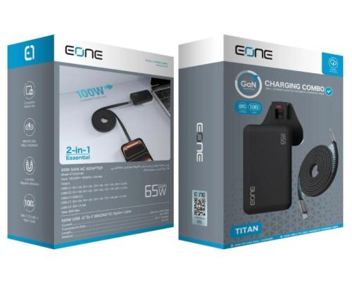 شاحن EONE TITAN بقوة 65 واط بتقنية GaN + كابل مغنا...